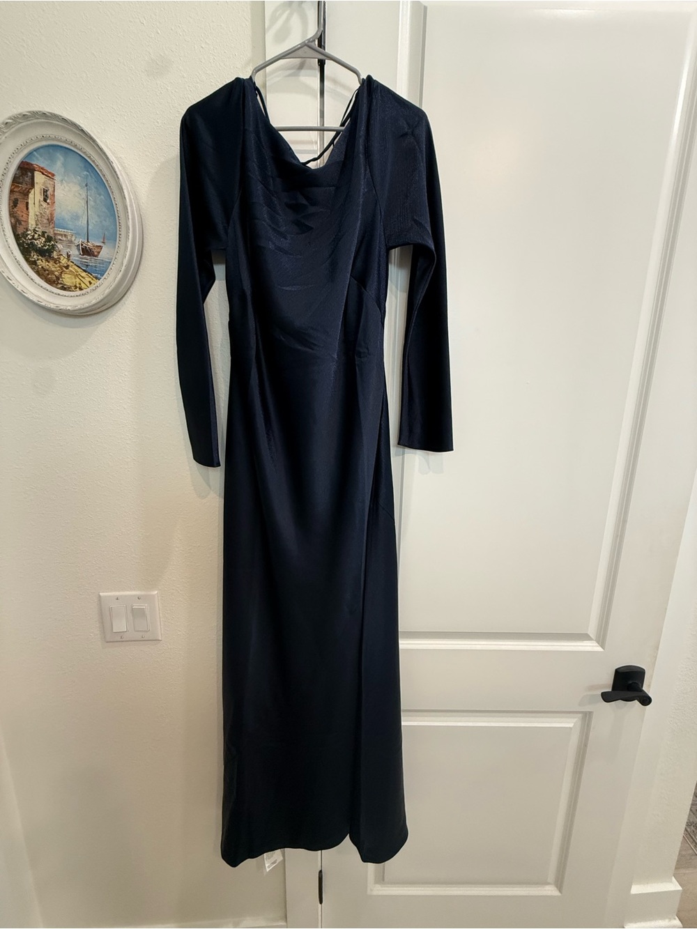 NWT SizE XLT Abercrombie & Fitch Long Sleeve Dark Indigo Cowl Back Maxi Dress